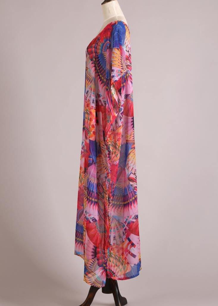 Women Print vogue kimono robe Bohemian Chiffon Dress - SooLinen