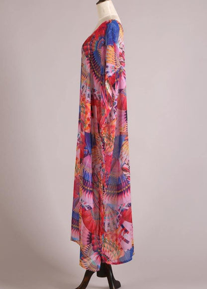 Women Print vogue kimono robe Bohemian Chiffon Dress - SooLinen