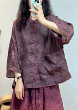 Load image into Gallery viewer, Women Purple Button Pockets Linen Shirt Spring