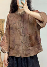 Load image into Gallery viewer, Women Purple Button Pockets Linen Shirt Spring
