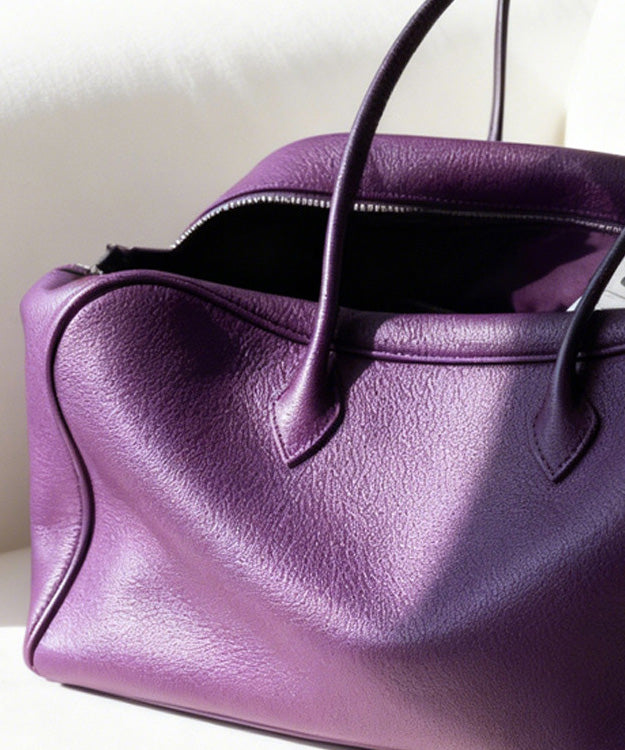 Women Purple Calf Leather Large Capacity Shoulder Bag