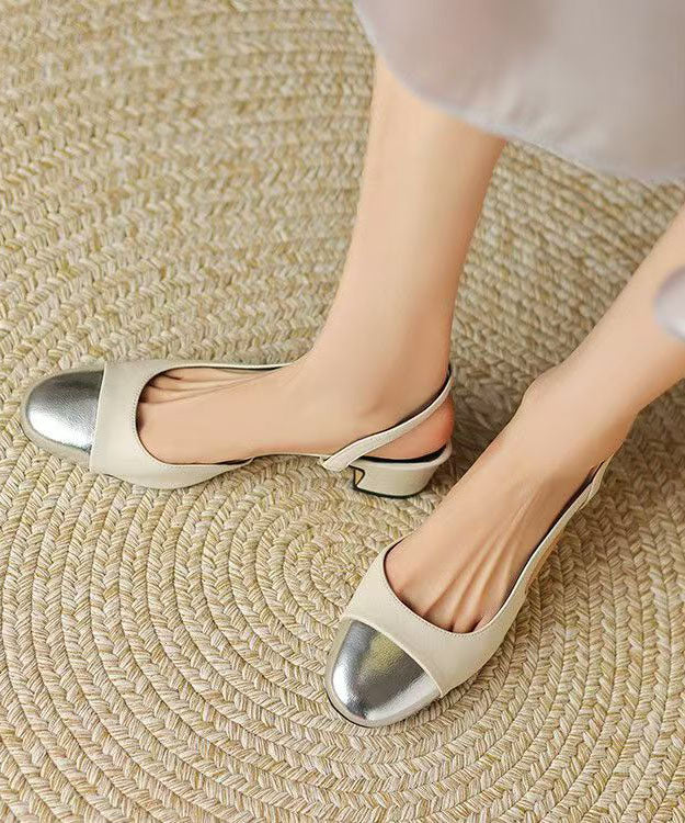 Women Purple Cowhide Leather Splicing Chunky High Heels