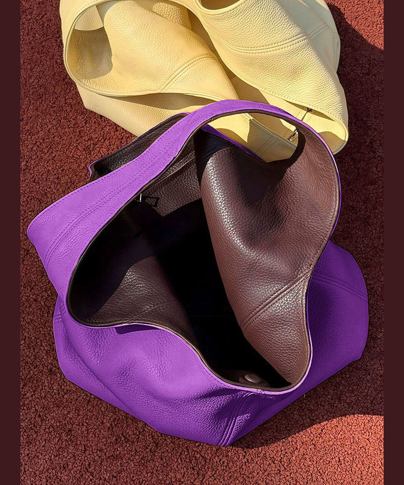 Women Purple Large Capacity Calf Leather Shoulder Bag