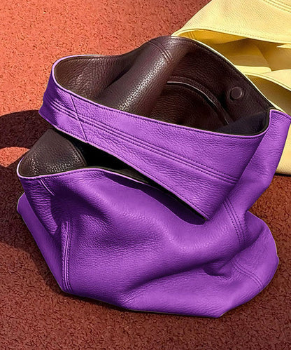 Women Purple Large Capacity Calf Leather Shoulder Bag