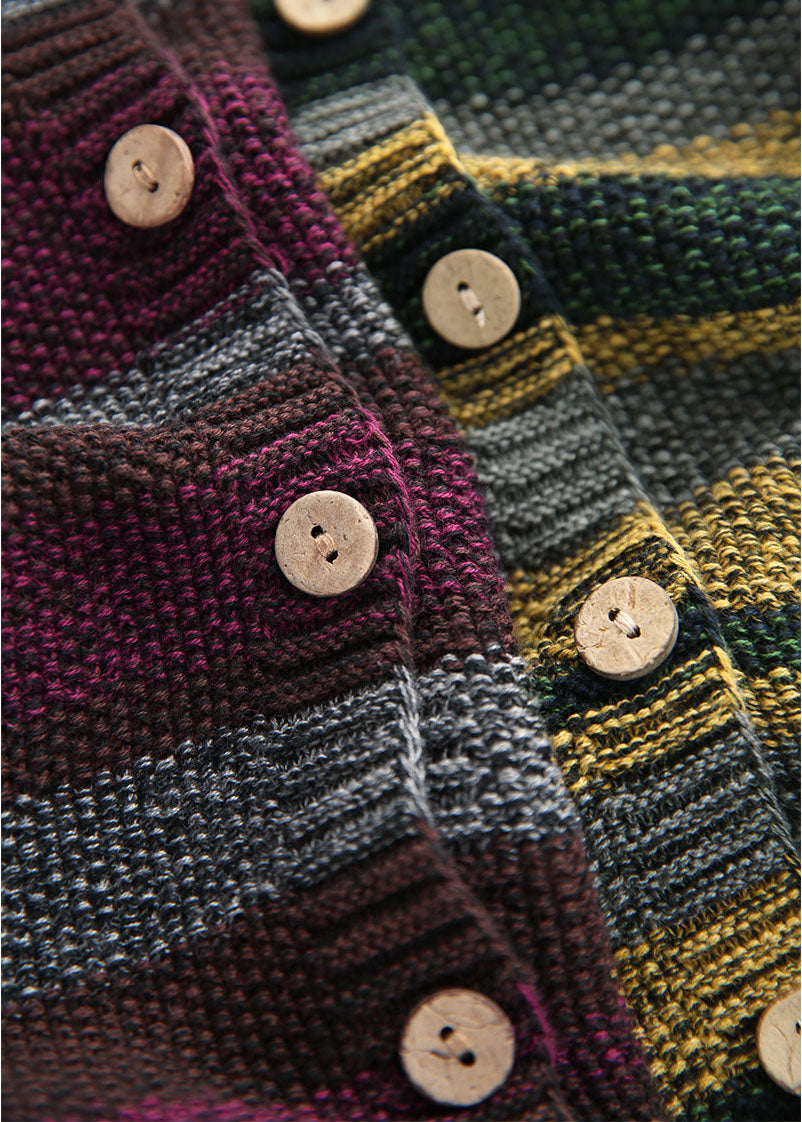 Women Purple Oversized Striped Knit Cardigans Winter