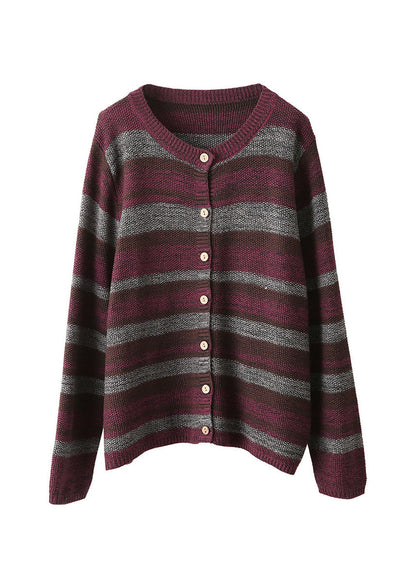 Women Purple Oversized Striped Knit Cardigans Winter