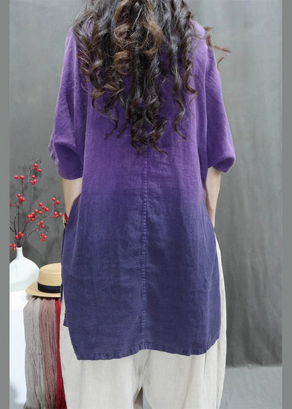 Women Purple Oversized Tie Dye Linen Top Summer