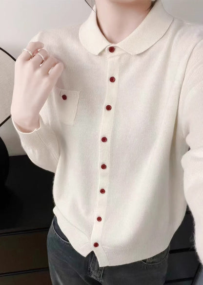 Women Purple Peter Pan Collar Button Knit Sweater Fall