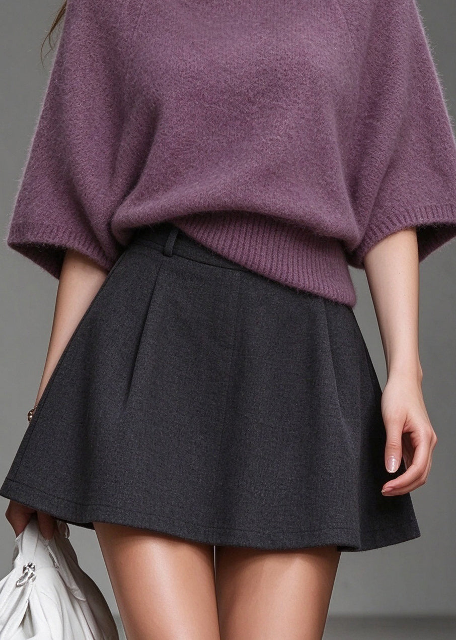 Women Purple Peter Pan Collar Patchwork Knit Sweaters Batwing Sleeve