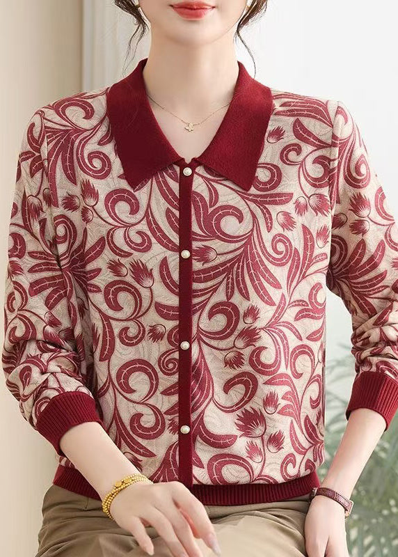 Women Purple Peter Pan Collar Print Knit Sweaters Spring