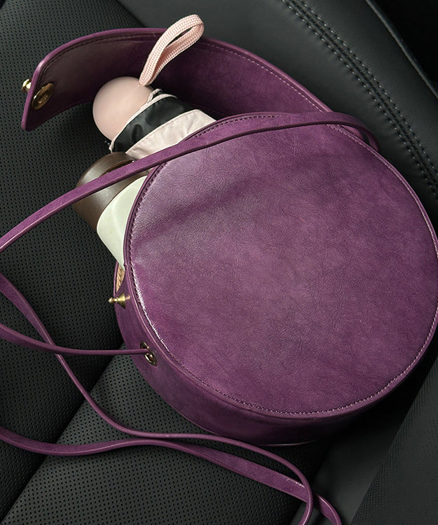 Women Purple Rotundity Solid Durable Leather CrossBody Bag