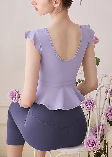 Women Purple Ruffled Plus Size Sports Bra