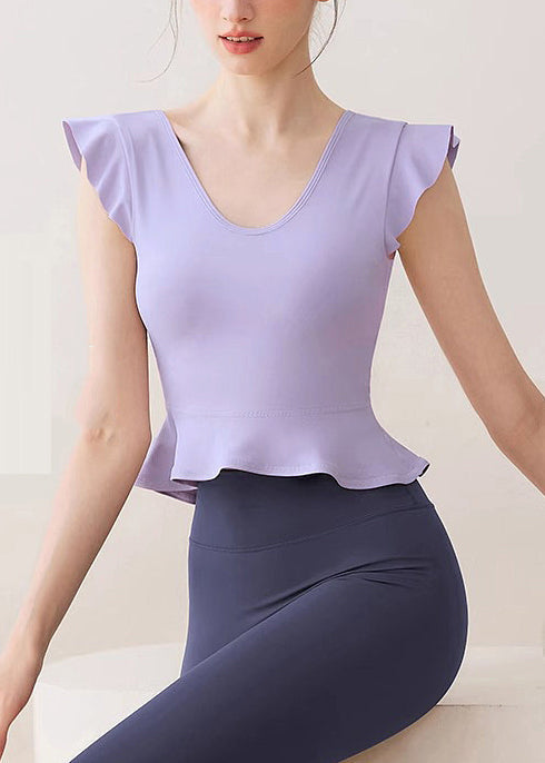 Women Purple Ruffled Plus Size Sports Bra