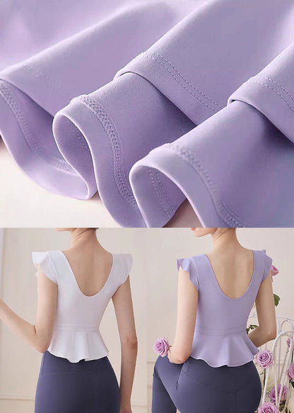 Women Purple Ruffled Plus Size Sports Bra