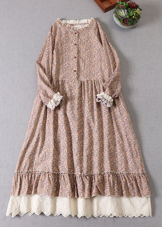 Women Purple Ruffled Print Cotton Maxi Dress Spring