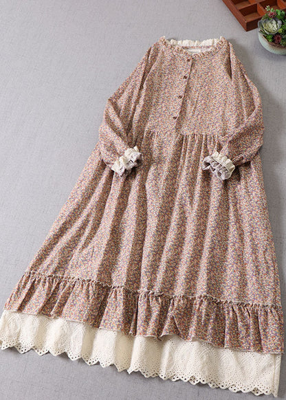 Women Purple Ruffled Print Cotton Maxi Dress Spring