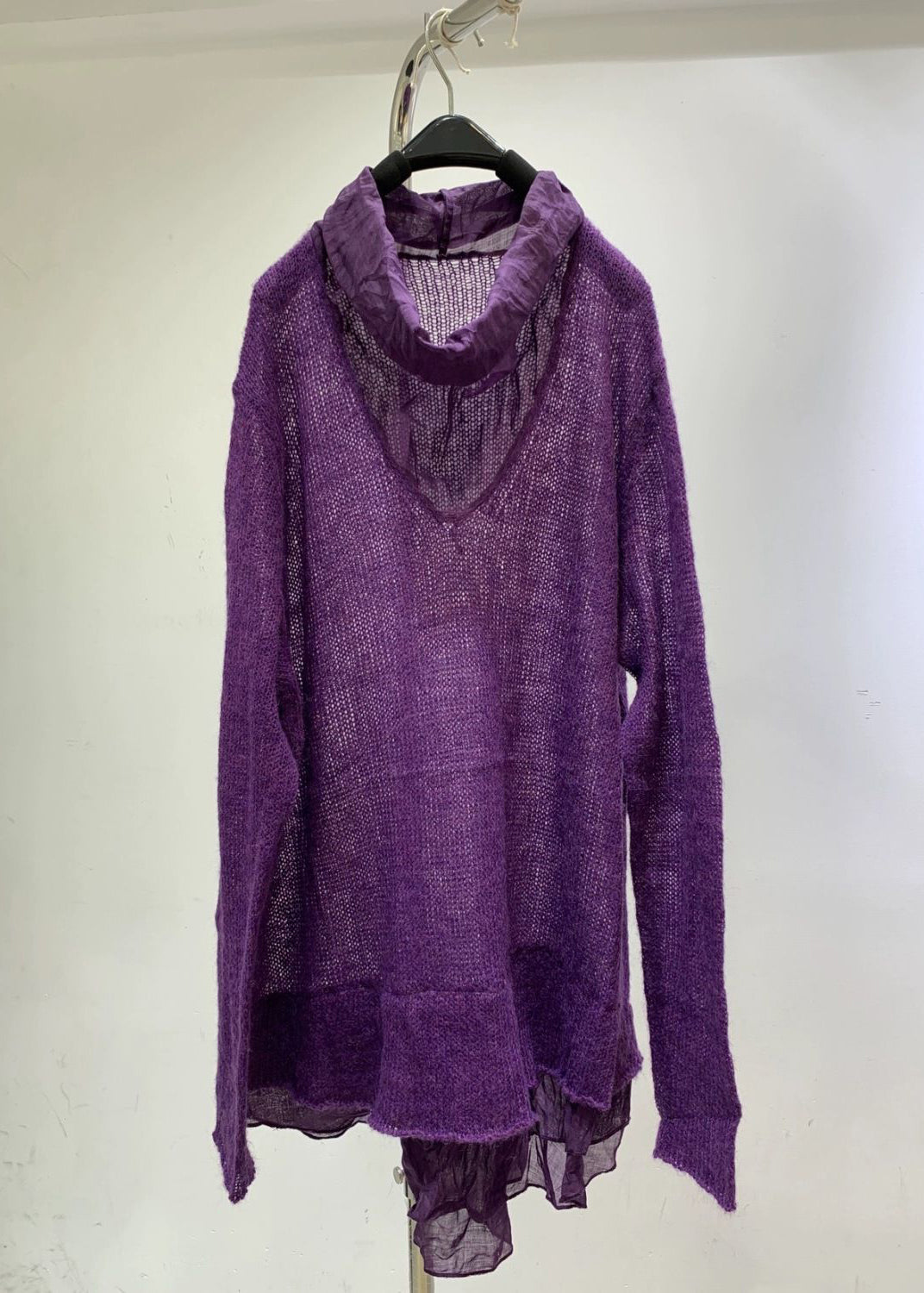 Women Purple Turtleneck Hollow Out Solid Knit Sweaters Fall