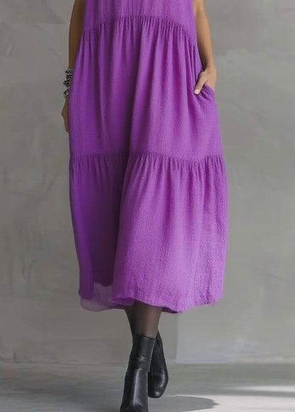 Women Purple V Neck Patchwork Party Solid Maxi Dress Butterfl Sleeve