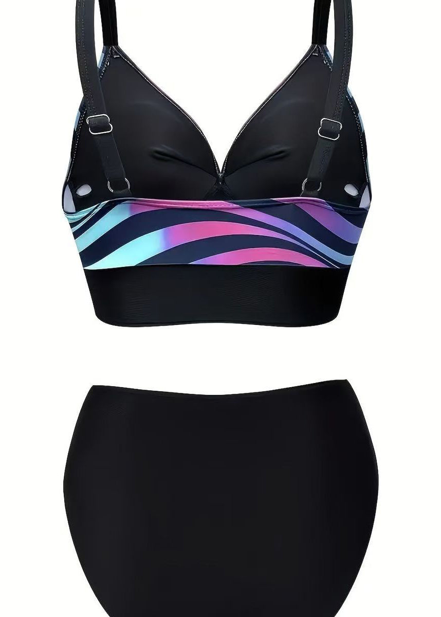 Women Rainbow Striped Patchwork Swimwear Set