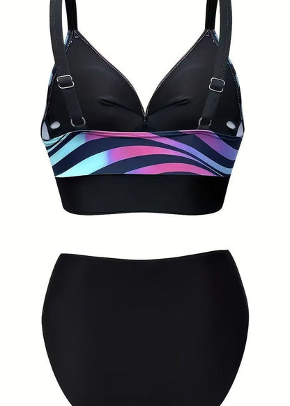 Women Rainbow Striped Patchwork Swimwear Set