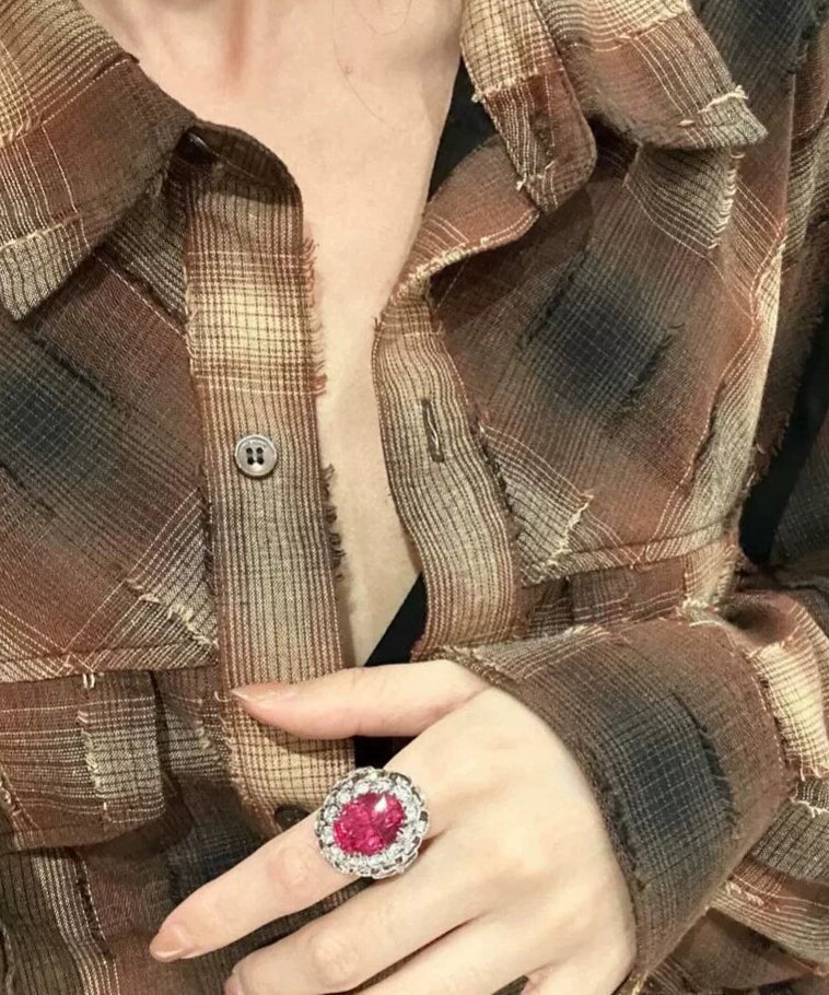 Women Red Alloy Zircon Rose Rings