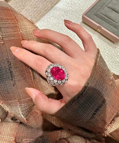 Women Red Alloy Zircon Rose Rings