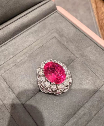 Women Red Alloy Zircon Rose Rings