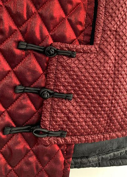 Women Red Asymmetrical Chinese Button Cotton Blended Waistcoat Sleeveless