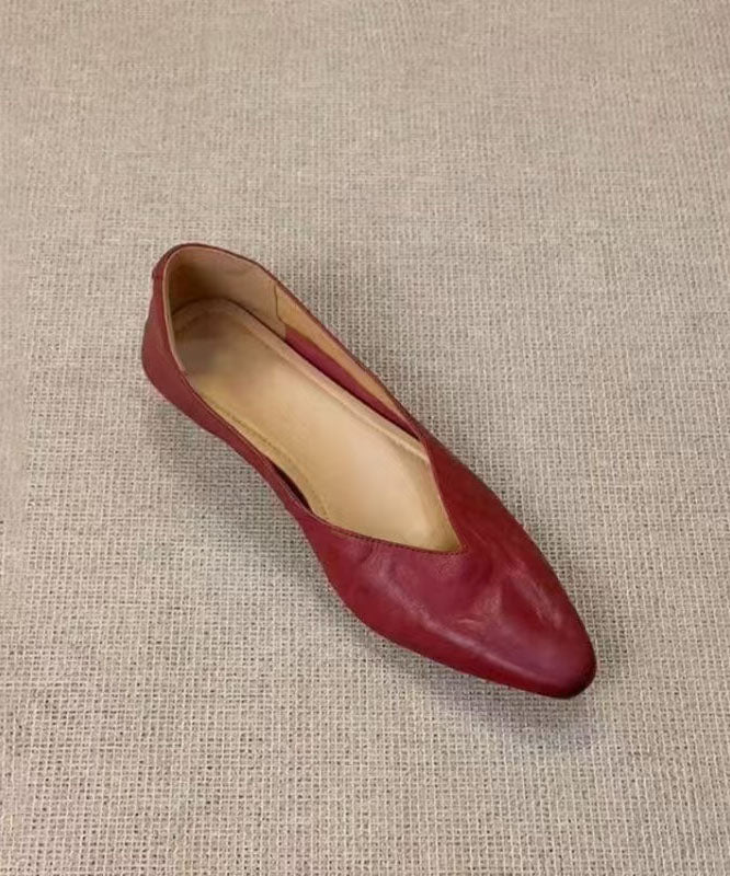 Women Red Cowhide Leather Comfy Soft Flat Feet Shoes