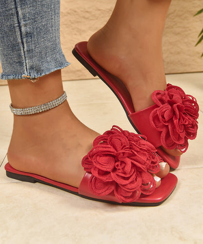 Women Red Floral Splicing Slide Sandals Peep Toe