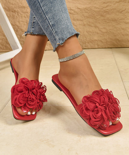 Women Red Floral Splicing Slide Sandals Peep Toe