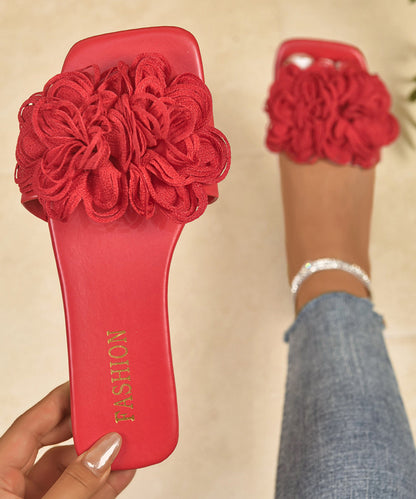 Women Red Floral Splicing Slide Sandals Peep Toe