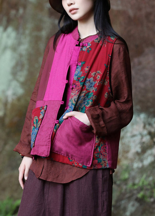 Women Red O-Neck Warm Fleece Waistcoat Sleeveless