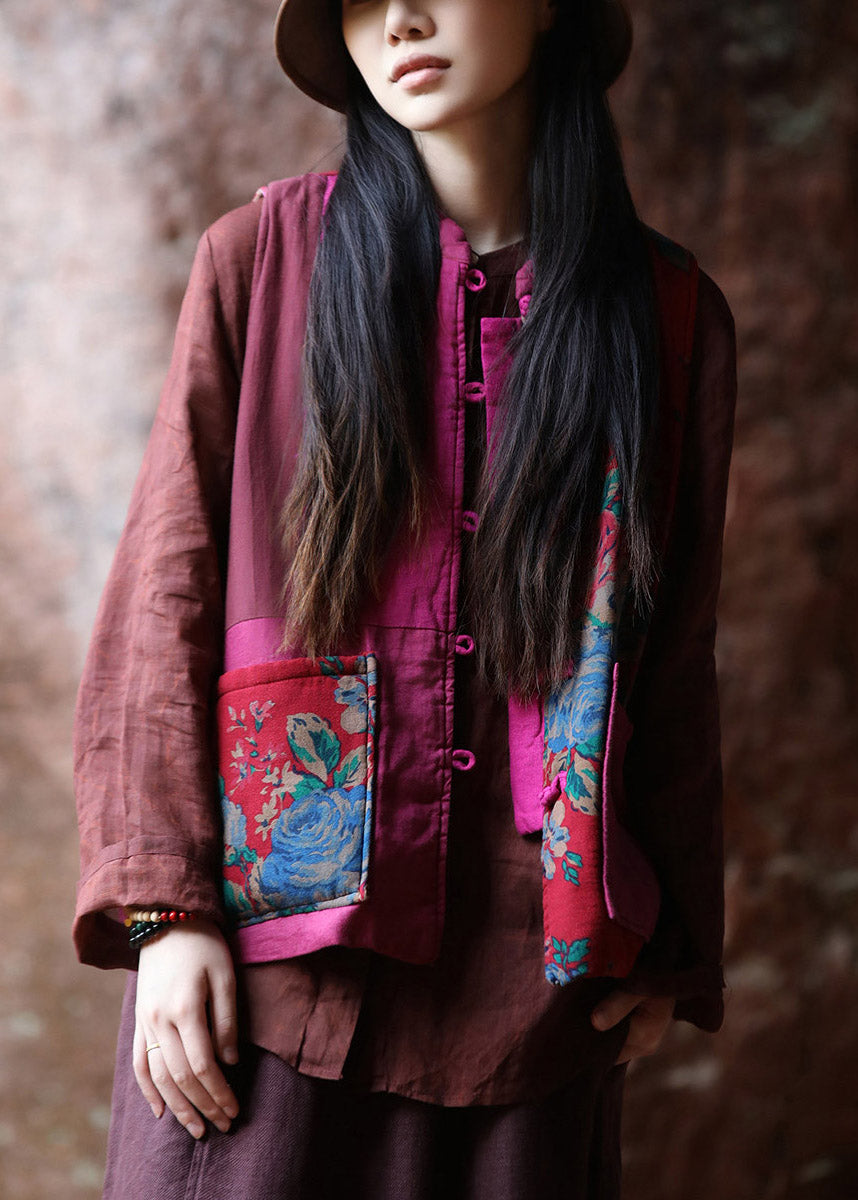 Women Red O-Neck Warm Fleece Waistcoat Sleeveless