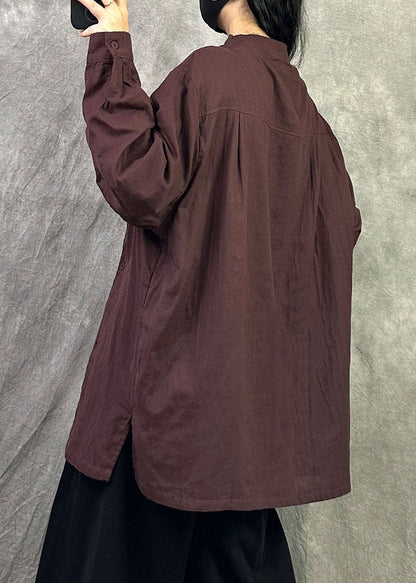 Women Red Oversized Side Open Cotton Shirts Fall
