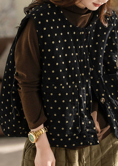 Women Red Pockets Dot Print Button Waistcoat Fall
