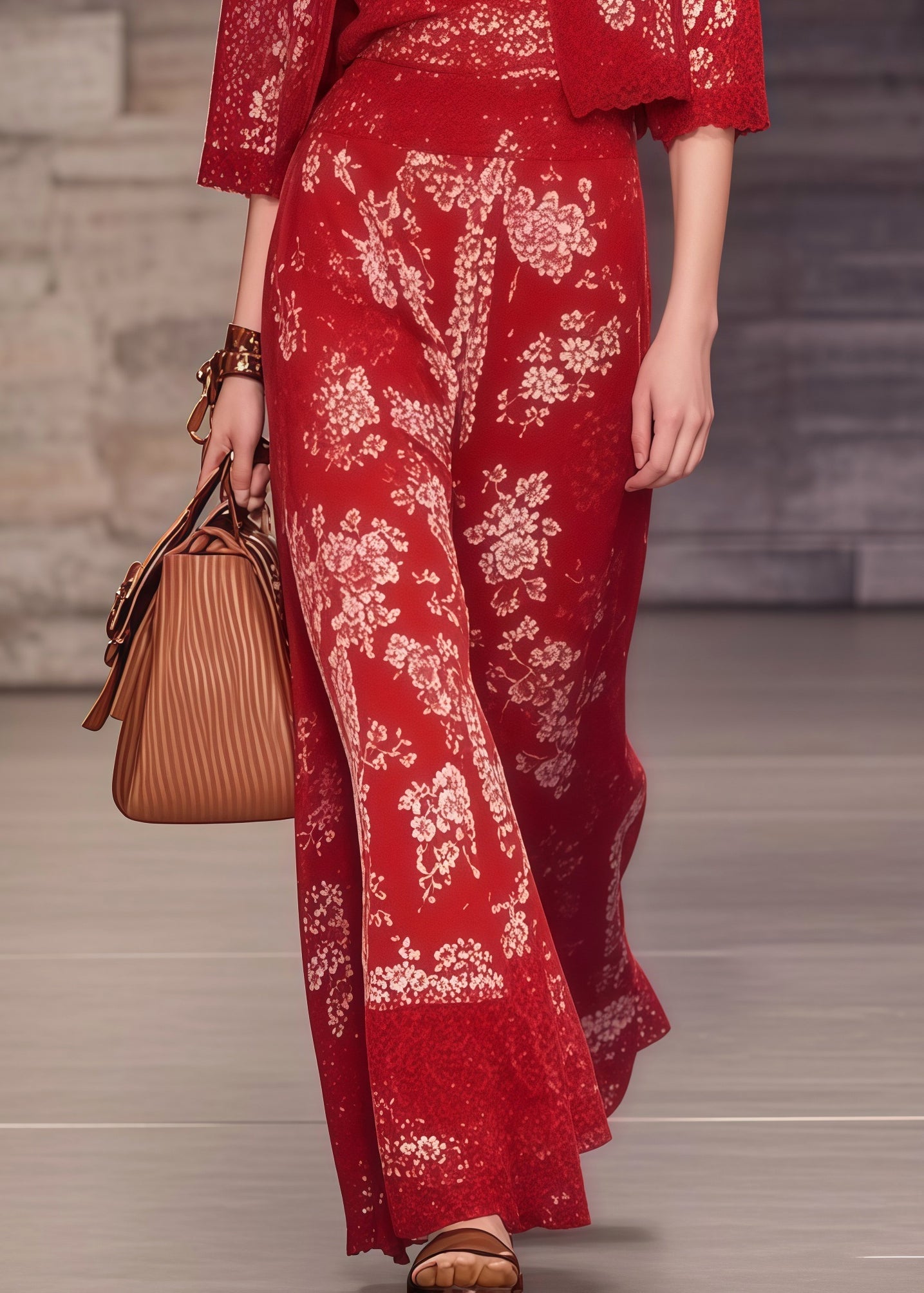 Women Red Print Lace Patchwork Spandex Two-Piece Set Summer