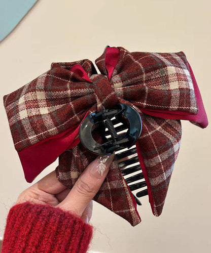 Women Red Resin Cotton Fabric Plaid Hairpin