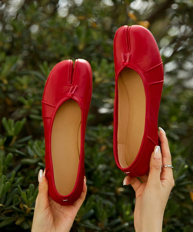 Women Red Sheepskin Soft Comfy Flat Feet Shoes