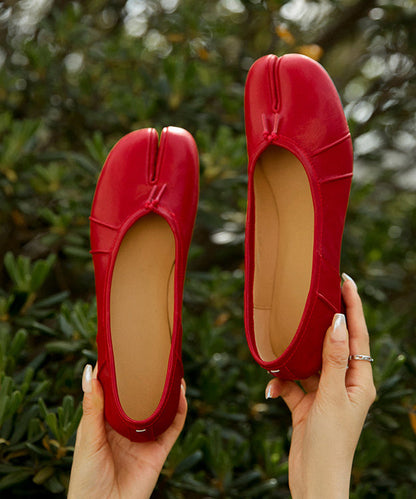 Women Red Sheepskin Soft Comfy Flat Feet Shoes