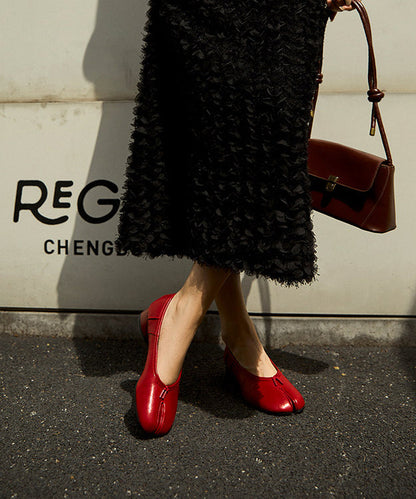 Women Red Sheepskin Soft Comfy Flat Feet Shoes