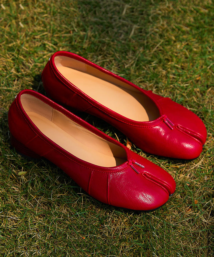 Women Red Sheepskin Soft Comfy Flat Feet Shoes