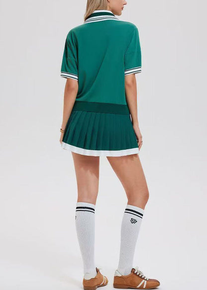 Women Red Striped Patchwork Button Tennis Sportswear Two-Piece Set Summer