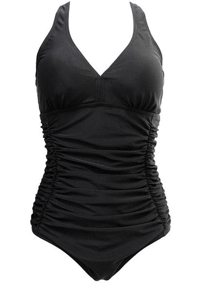 Women Red V Neck Backless Bodysuit Swimwear
