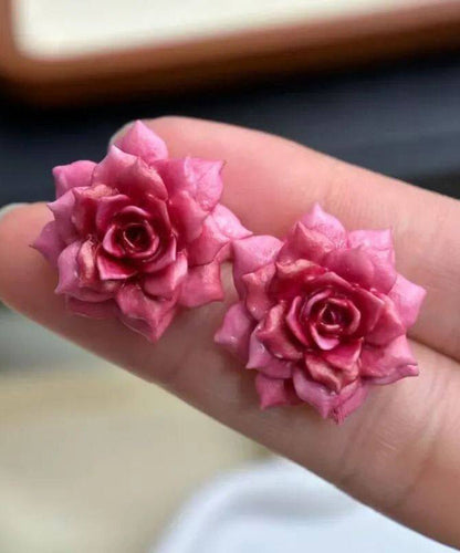Women Rose Alloy Drop Glaze Rose Stud Earrings