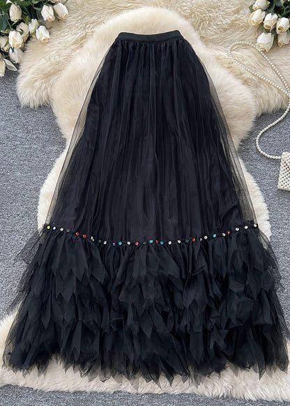 Women Rose Elastic Waist Patchwork Tulle Skirts Summer