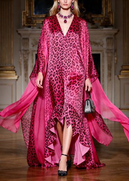 Women Rose Oversized Leopard Exra Large Hem Chiffon Dress Summer