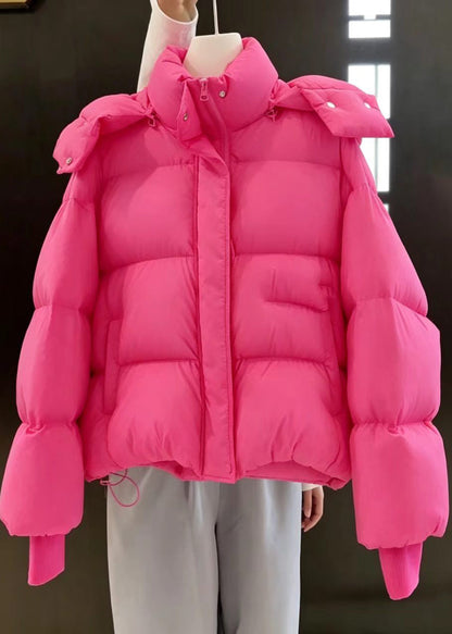 Women Rose Stand Collar Hooded Cotton Filled Puffers Jackets Winter