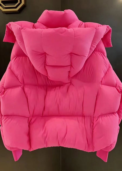 Women Rose Stand Collar Hooded Cotton Filled Puffers Jackets Winter