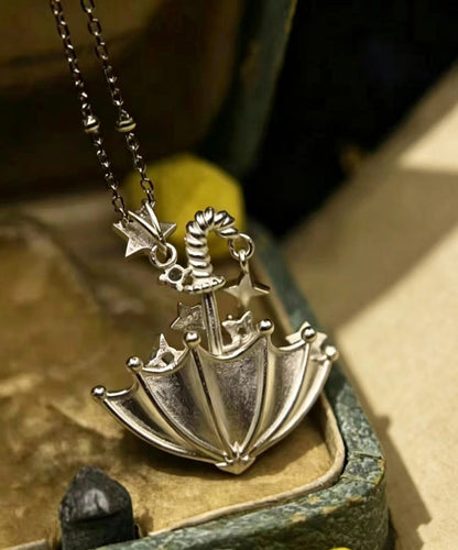 Women Silk Alloy Zircon Star Umbrella Pendant Necklace
